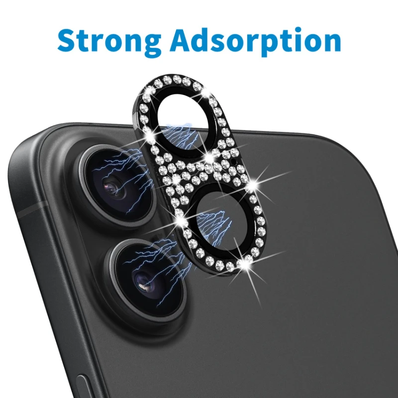 Luxury Diamond Metal Lens Protector with Full-Cover Tempered Glass