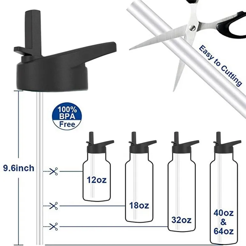 Universal Straw Lid Flex Cap Fits Most Wide Mouth Bottles For Hydro Bottles 12 18 21 24 32 40 60 oz Water Bottle Flask