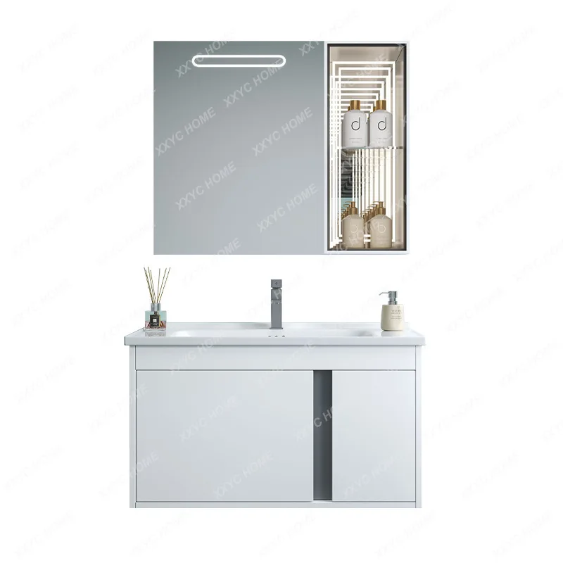 

Шкаф для ванной комнаты, керамический ящик для ванной, комбинированный многослойный шкафчик из массива дерева, освещение