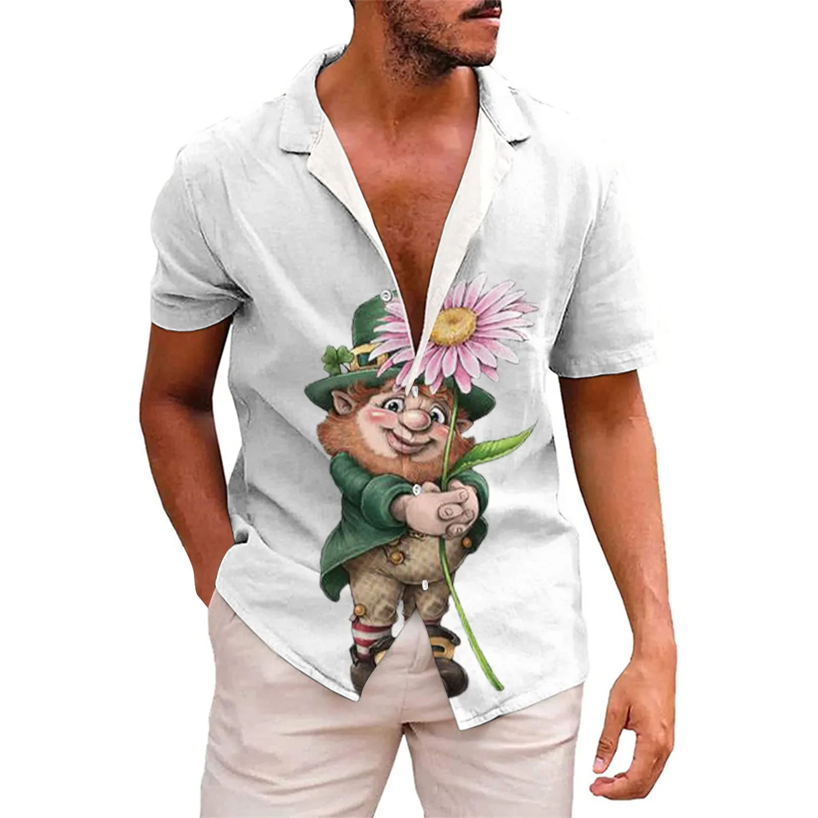 

Рубашка мужская с цифровым 3D принтом, модная повседневная свободная винтажная праздничная одежда с короткими рукавами, с лацканами, однотонная