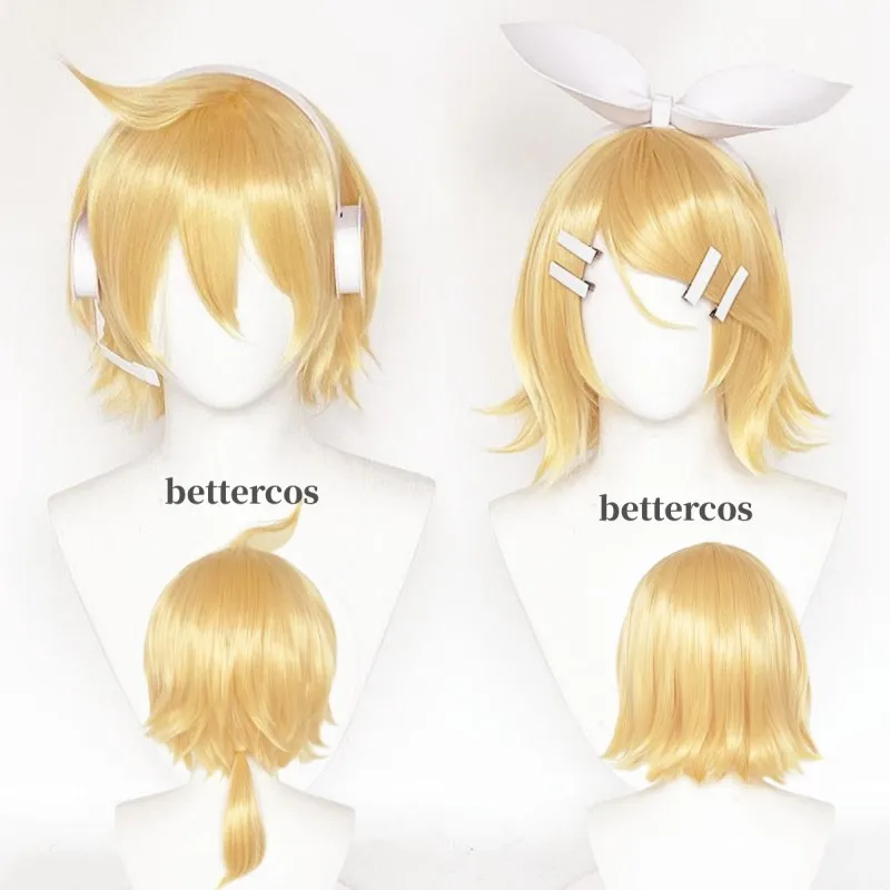 

High Quality Rin Len Cosplay Wig Short Blond Heat Resistant Synthetci Hair Anime Cosplay Wigs + Track + Wig Cap