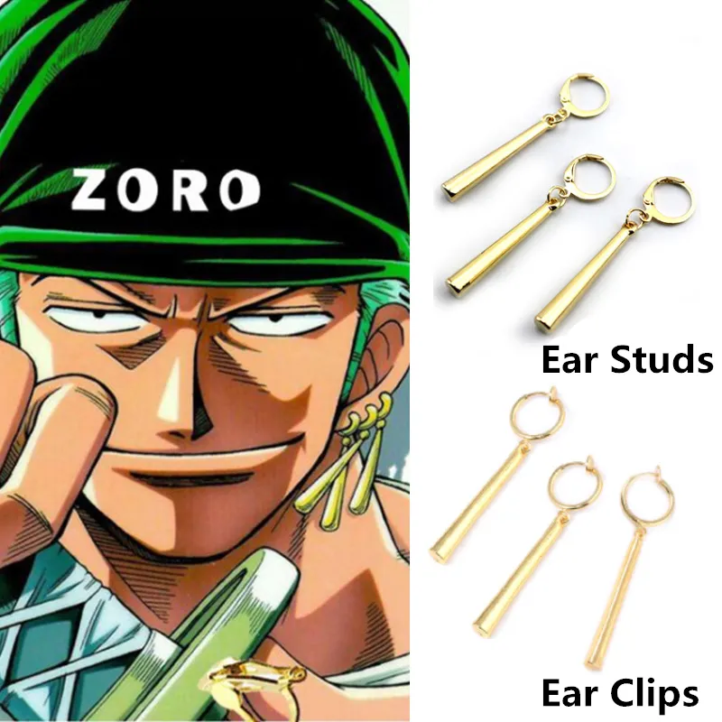 Kiss Jewelry Unisex 3Pcs/set Zoro Cosplay Earrings Prop for Women Men Long Column Pendant Drop Earrings Ear Clip Friends Gift