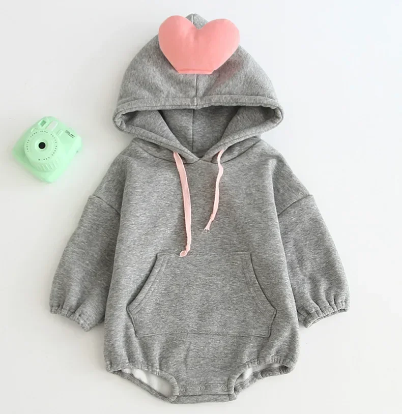 Nette Herbst Winter Neugeborenen Baby Strampler Kleinkind Kleidung Liebe Mit Kapuze Lange Hülse Body Infant Mädchen OnePieces Junge Overalls – Detail 12