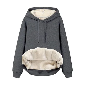 Women Autumn Warm Thick Fleece Hoodie Sweatshirt Fleece Lined Solid Color Jacket Winter Velvet Linend Loose Hooded Sweatshirts 1
