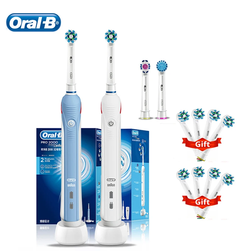 Oral B Electric Toothbrush Pro2000 4000 Rotation Clean Teeth Tooth Brush with Pressures Sensor 3D Teeth Clean Extra 8  Refills