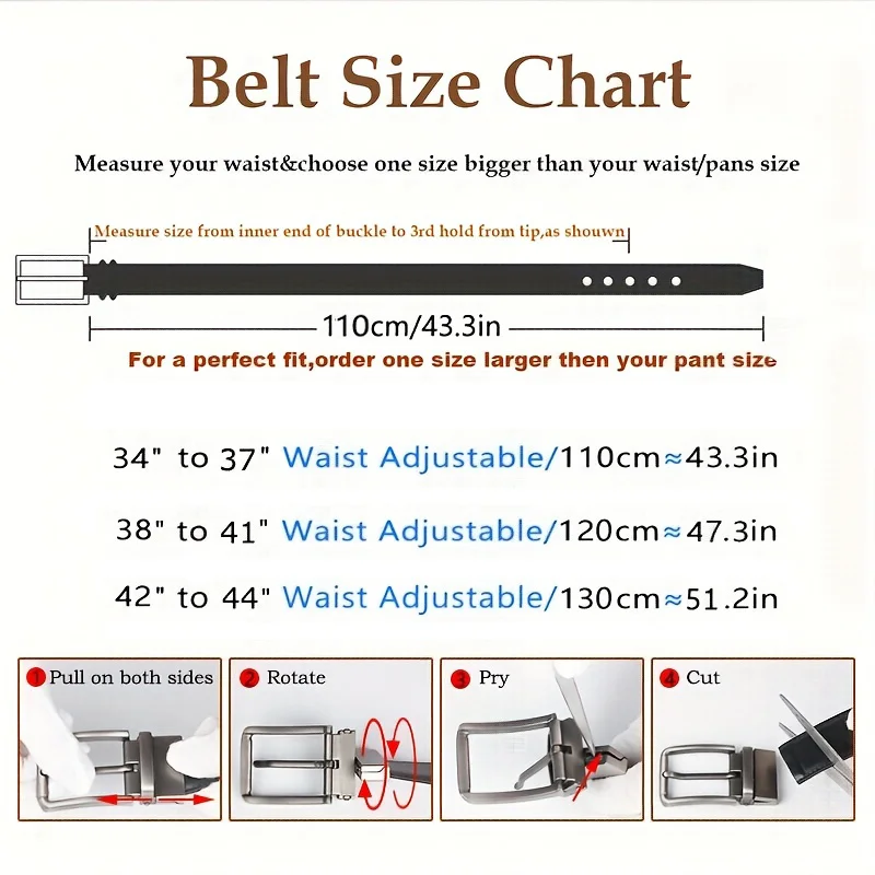 Men's Classic Double-Sided Belt with Rotatable Alloy Buckle