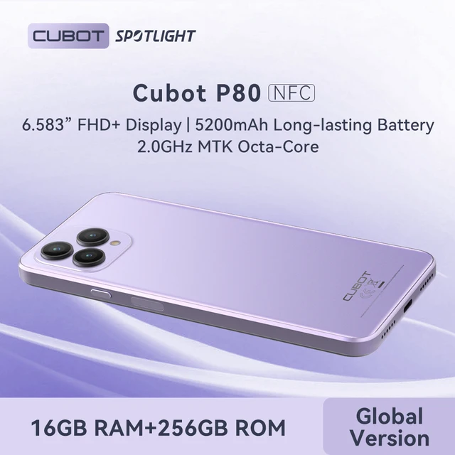Cubot P80, 2023 New Global Version Smartphone, 8GB RAM, 256GB ROM, NFC, 6.583 Inch FHD+ Screen, 48MP+24MP, Android 13, 5200mAh 1
