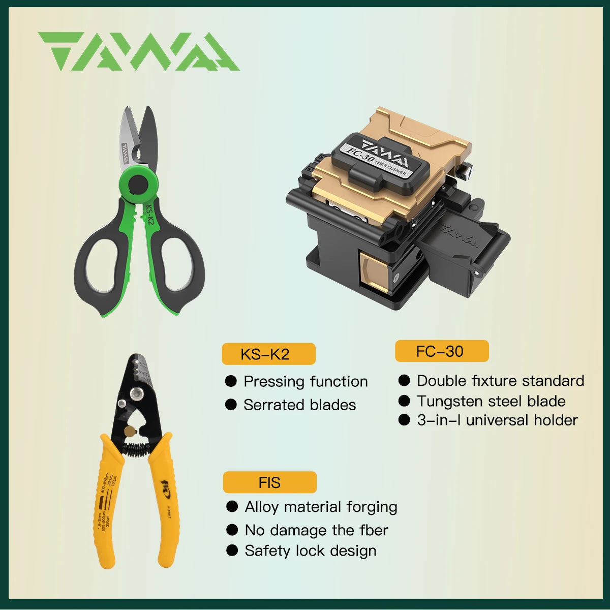 

Fiber Optic Stripping Tools: 3 Holes Stripper 125μm-3mm, Fiber Cutter Cleaver 3 in 1 Holder, High Precision Scissors