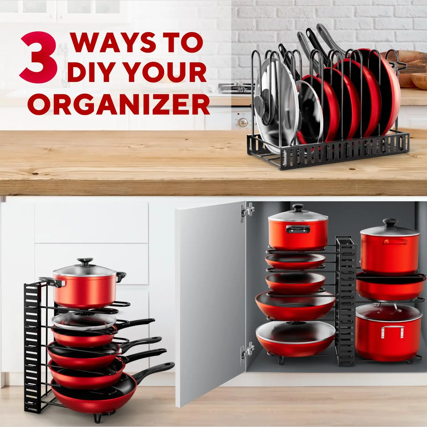 Pots and Pans Organizer Under Cabinet-8-Tier Adjustable Pan Organizer Rack for Cabinet-Heavy-Duty Pot & Pan Perf