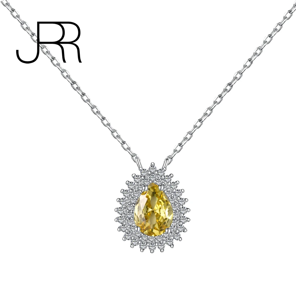 

JRR Water Drop 925 Sterling Silver Yellow Citrine Pear Cut Created Gemstone Pendant Necklace for Women Wedding Fine Jewelry Gift