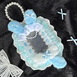 Adorable Pink Bow Plush Photo Protector Case with Lace and Ribbon (A - Blue)