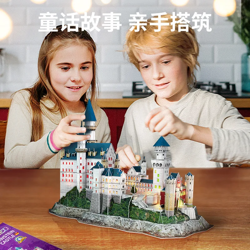 

3d Puzzle Urban Architecture Led Lights New Swan Castle Children's Handmade Creative Model Diy Gift