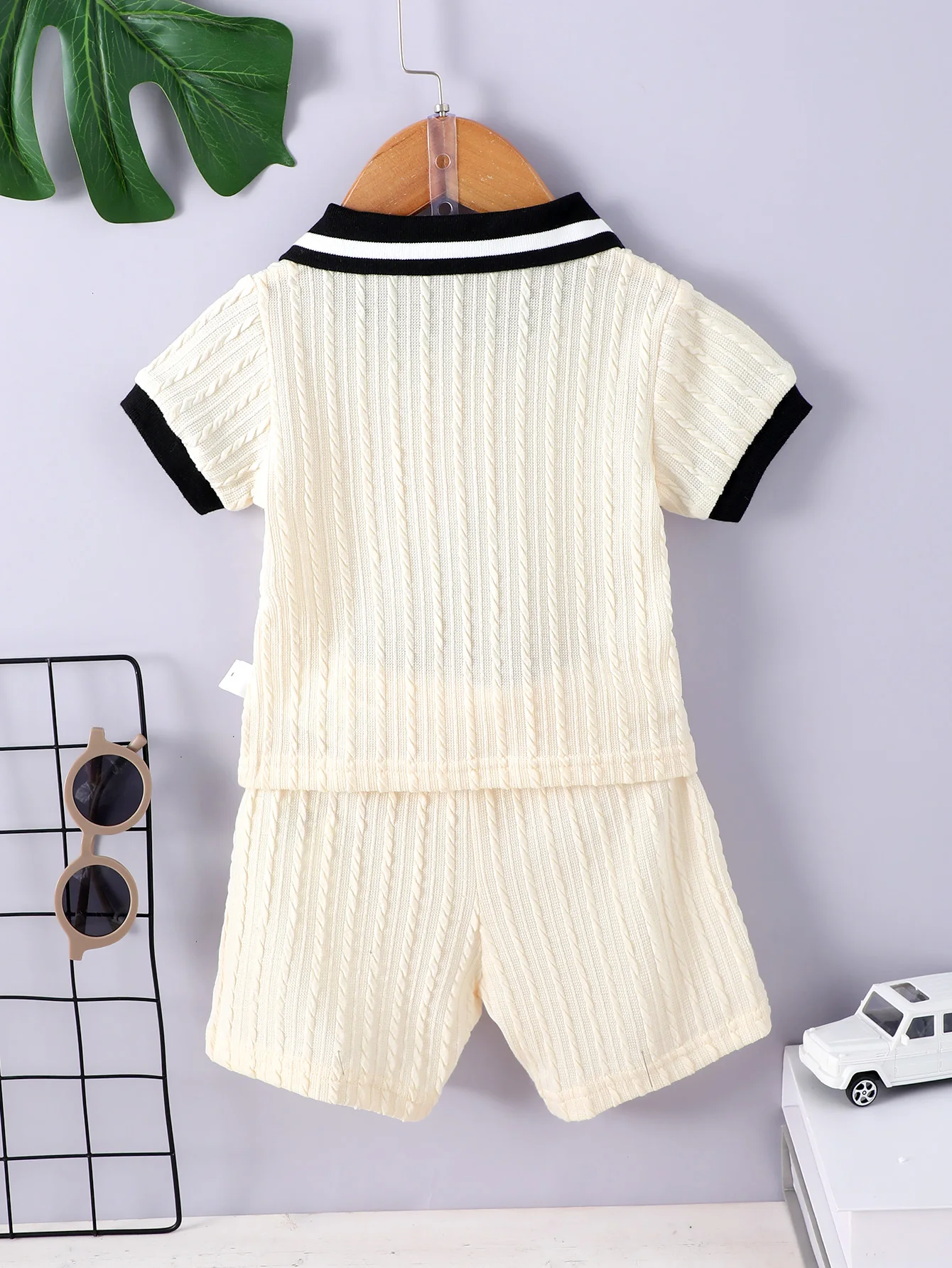 Summer College Style Male Baby Polo Collar Design Sense Simple Suit Color Matching Loose Shirt Casual Pants Male Baby Fashion 2