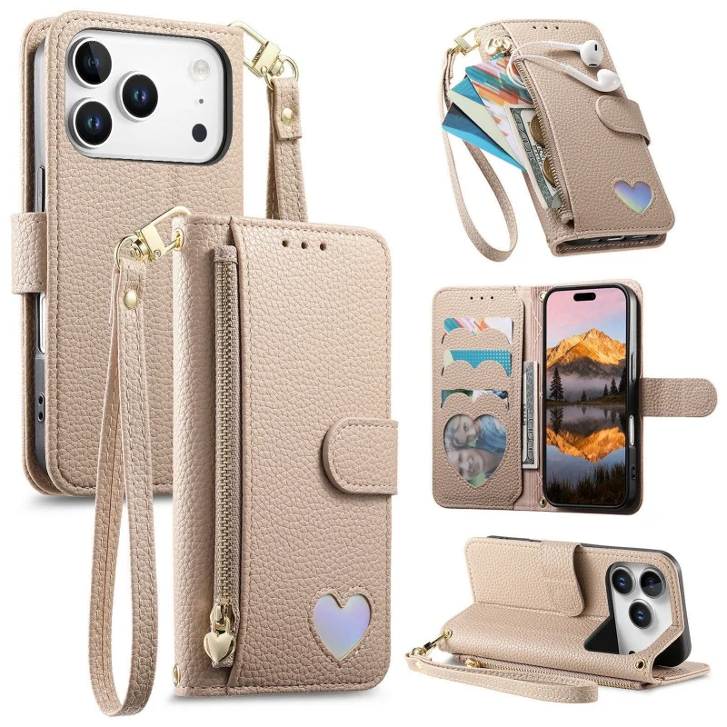 Luxurious Leather Zipper Wallet Phone Case with Wrist Strap and Card Holder