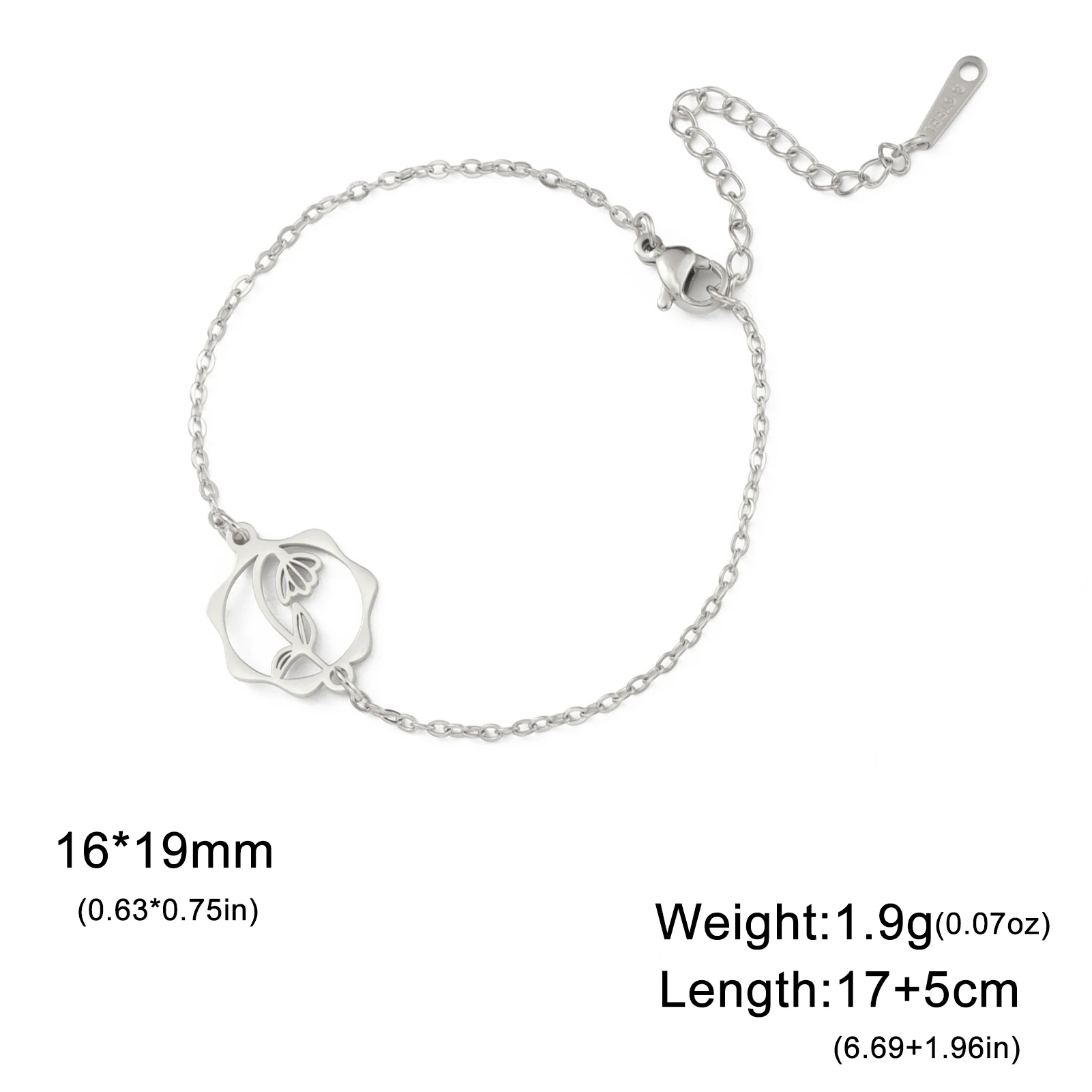 Unift Floral Birth Flower Charm Bracelet - Stainless Steel Cosmos & Poppy Design, Trendy Minimalist Jewelry