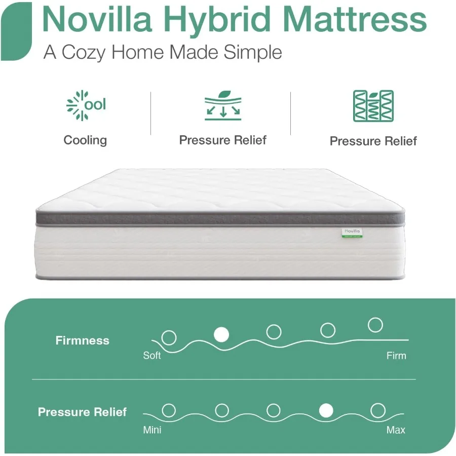 14 Inch Hybrid Mattress in a Box with Individual Pocket Springs for Superior Motion Isolation Enhanced Support and Pressure Rel