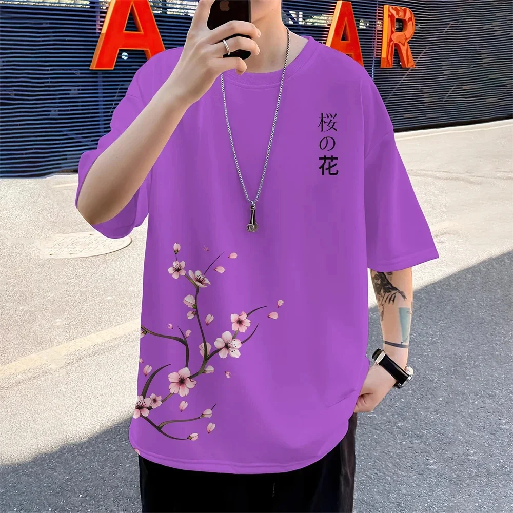 Camiseta Hombre Estampado 3D Flores Cerezo | Top Manga Corta Minimalista Verano Casual | Novedad Diario Informal - Image 5