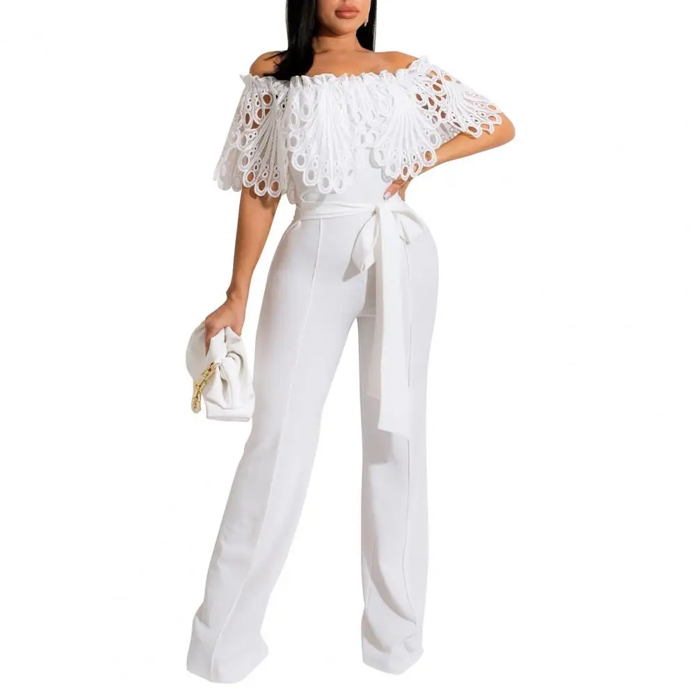

Women Romper Solid Color Sexy Straight Soft Shirring Hollow Out Cape Sleeveless Ruffle Summer Jumpsuit Women Clothes