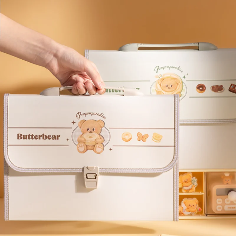 Butter Bear A4 8/13 Grid Expanding File Cartoon Kawaii Student High-Capacity Examination Paper Storage Office Stationery Gift