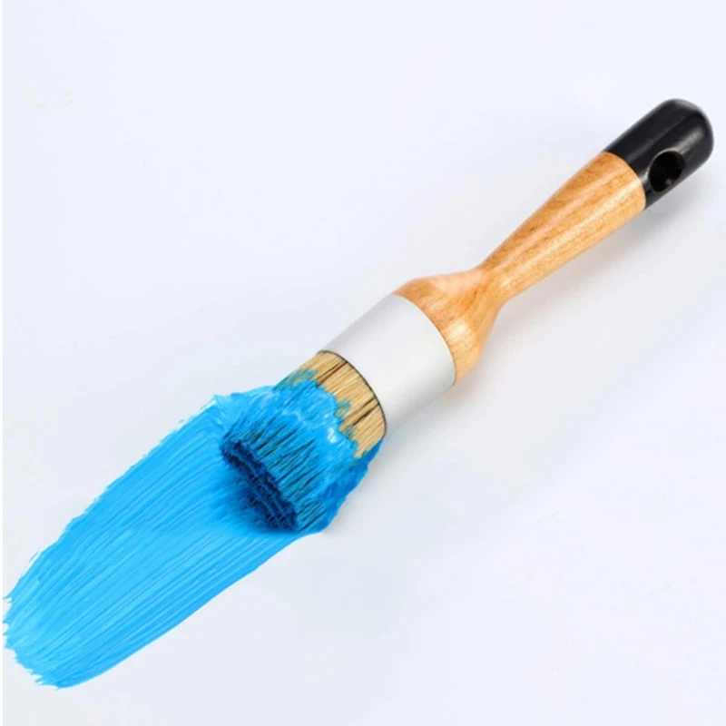 

4 Pcs Round and Flat Chalk Wax Finishing Brush Natural Bristle Brush for Hobby Paint, Faux & Wax Finishing, Stenciling