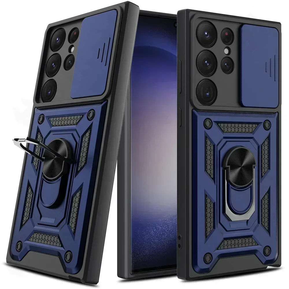 All-in-One Camera Lens Protector Phone Case with Rotating Ring Stand and Armor Cover