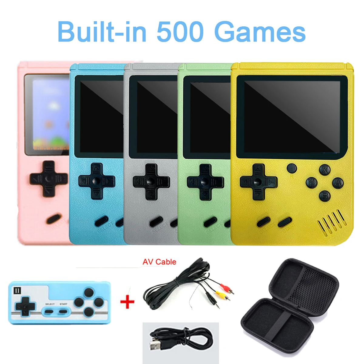 미니 레트로 휴대용 게임 콘솔, 500 게임 내장, 휴대용 케이스 포함, 3.0 인치 LCD 스크린 비디오 게임 플레이어, 어린이 소년 선물 