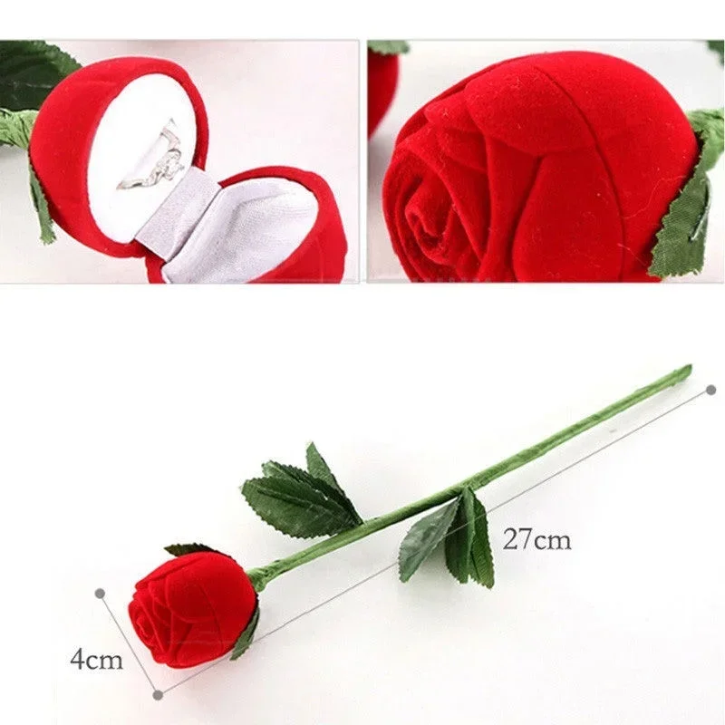 1pc Portable 3D Red Rose Jewelry Box Wedding Ring Gift Box Earring Storage Display Stand Earring Ring Gift Box