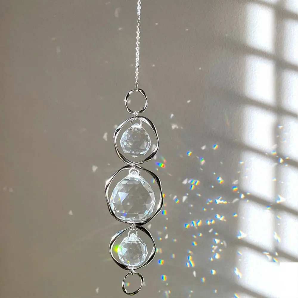 Crystal Glass Sun Catcher Accessories Curtains Embellishment Rainbow Prisms Pendant Hanging Decoration Gold Silver Drop Ornament