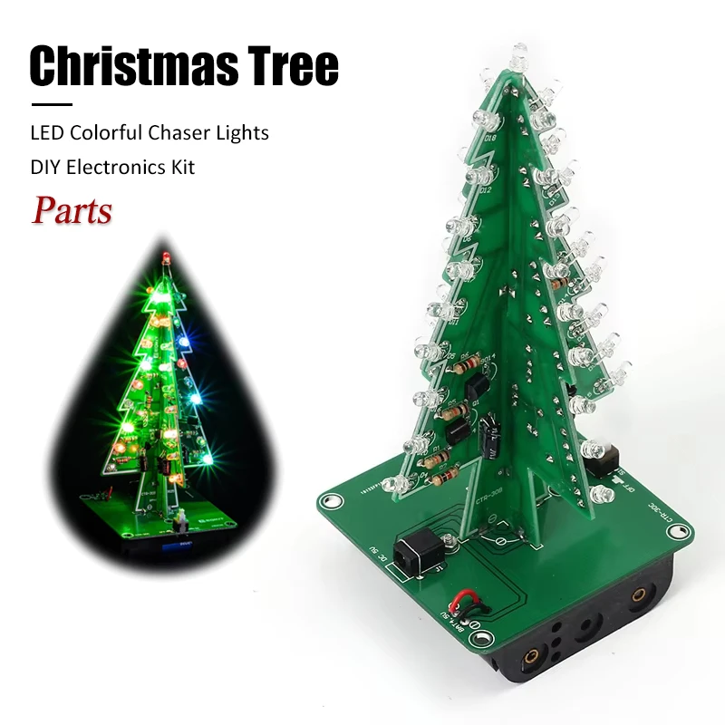 Kit de bricolage LED arbre de noël 3D créatif, Kit de Circuit Flash LED rouge/vert/jaune, Suite électronique amusante, 3 couleurs/7 couleurs PCB
