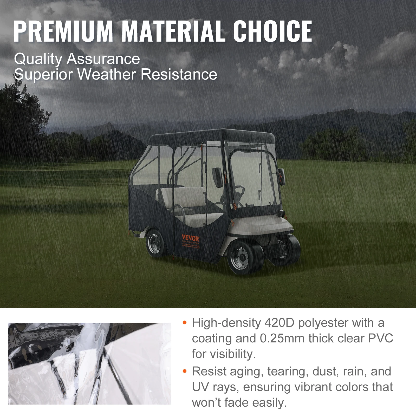 Waterproof Polyester Golf Cart Enclosure with Transparent Windows