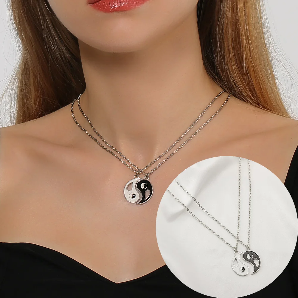 Tai Chi Yin Yang Couple Bracelet Necklace Set Fashion Alloy Pendant Adjustable Braid Chain Bracelets Lover Best Friend Gift bracelet jewelry