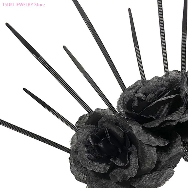 62KE Halloween Party Schleier Haarband Gothics Rose Stirnband Cosplay Kostüm Kopfbedeckungen Bühne Requisiten Crown – Detail 7