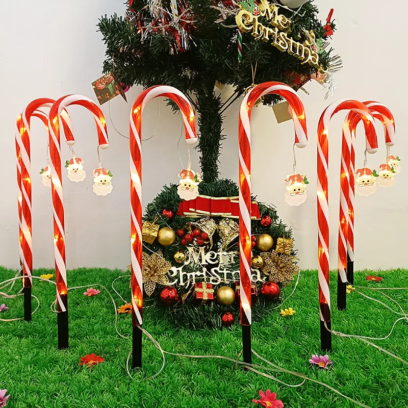 

Solar Power Santa Candy Cane Lights Christmas Landscape Lights Waterproof Solar Star Energy Saving Garden Pathway Yard Lawn