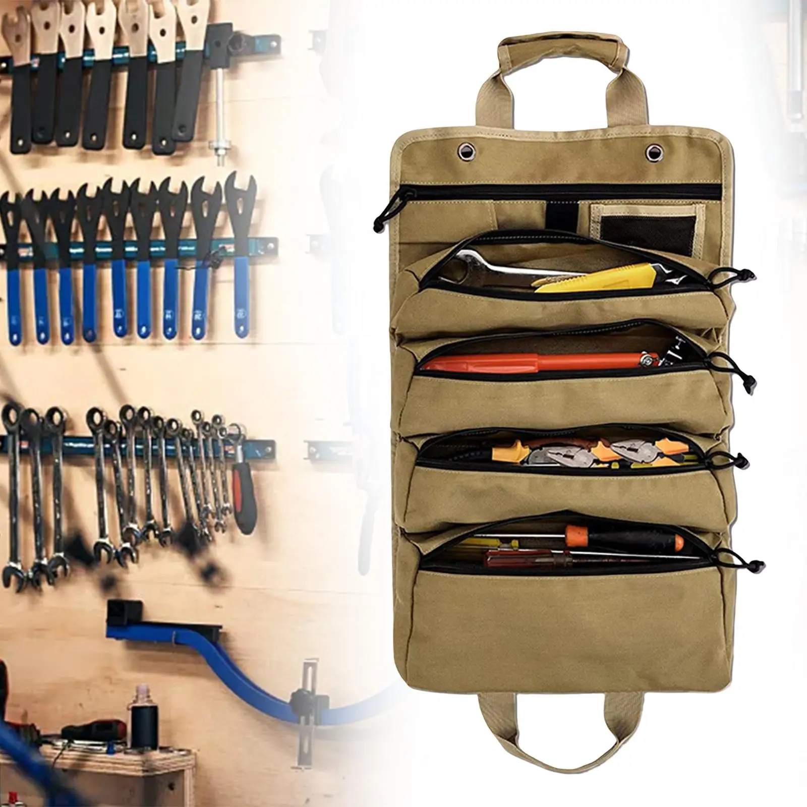 Portable Roll up Tool Bag Organizer with 5 Different Pouches Durable