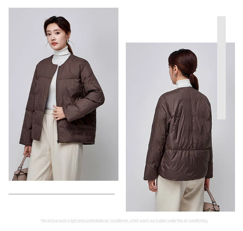 Schinteon Women Down Jacket Simple Solid Color Autumn Winter Warm Outwear Light White Duck Down Coat 2024 New