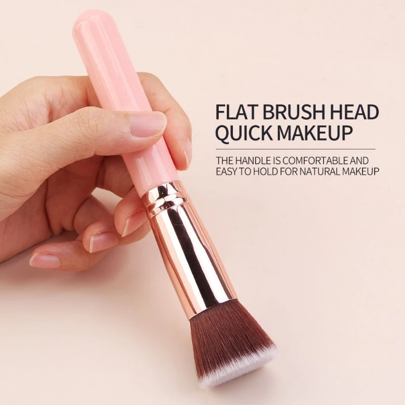 High Quality Long Wood Handle Eye Makeup Brush Simple Design Comfortable Soft Brush Flat Top Foundation Brush Makeup for Face