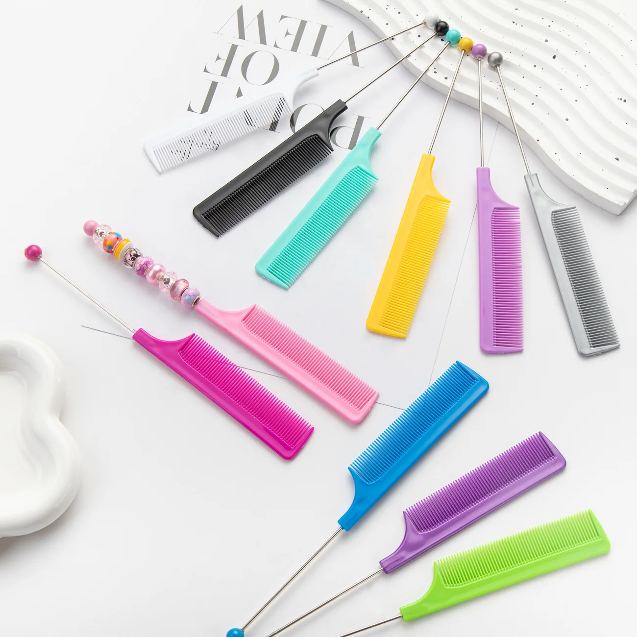 50pcs DIY Plastic Beaded Comb Home Hair Combs School Accessories Ruler ruler set plastic ruler