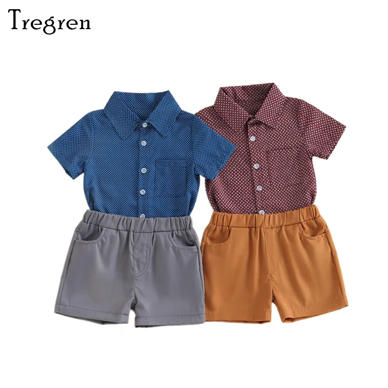 

Tregren Toddler Boys Beach Outfits Casual Short Sleeve Floral Dots Print Button Shirt Shorts 2pcs Clothes Set Summer Clothing