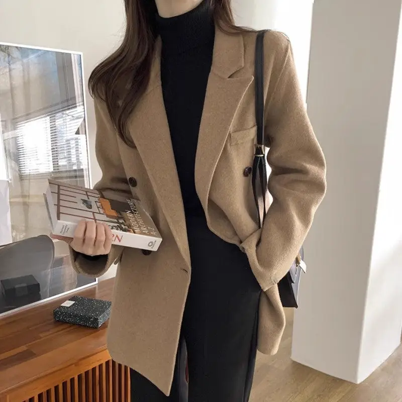 

Женский двубортный пиджак, свободный шерстяной Блейзер во французском стиле с длинным рукавом, модель Z3571 на осень и зиму, 2023