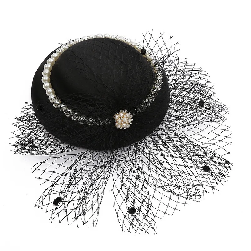 

Women Fascinator Hat with Veil, Ladies Kentucky Derby Pearls Headwear Cocktail Tea Party Photography Top Hat