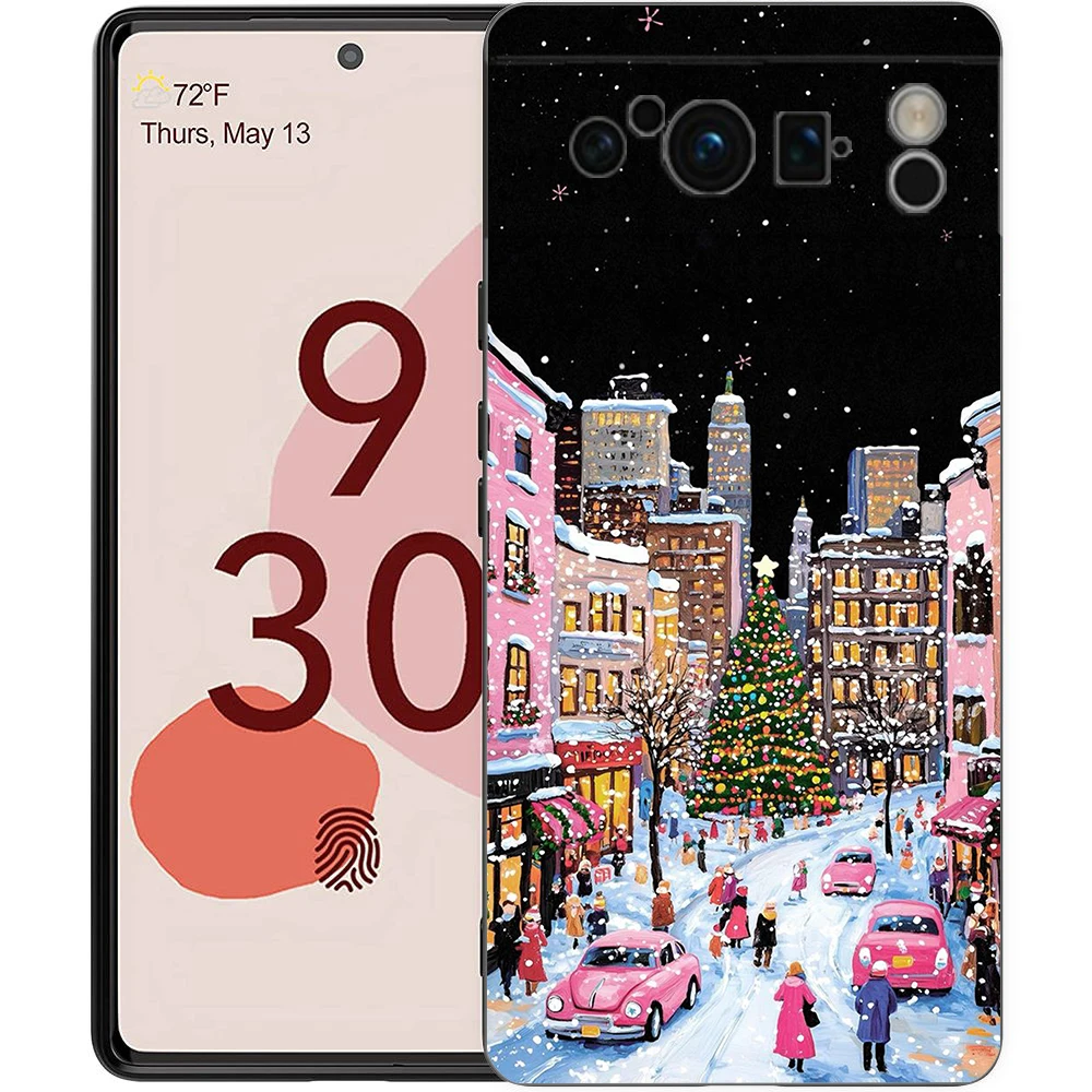 Festive Cartoon Christmas Style Soft TPU Phone Case with Black Bumper