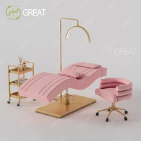 New Arrival Design Salon Furniture Pink Leather Gold Base Eyebrow Massage Bed Luxury Beauty Shop Equipment