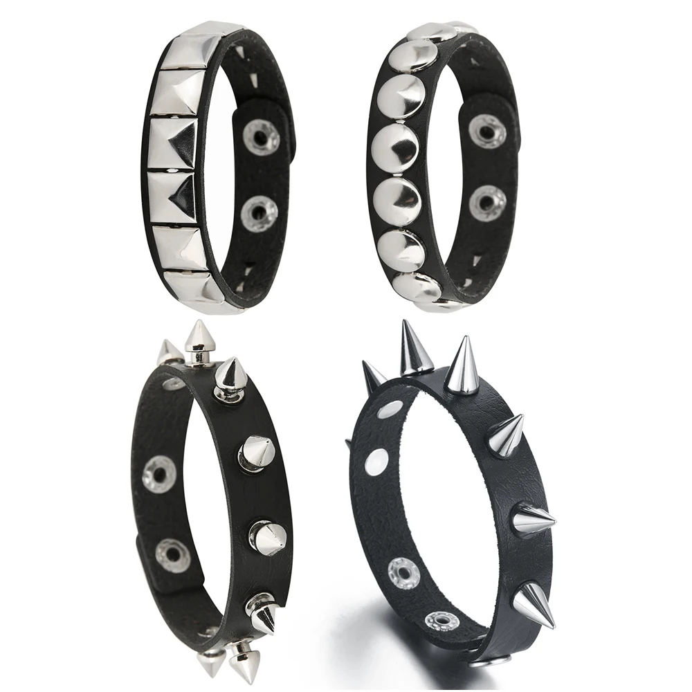 Bracciale Punk In Ecopelle Con Borchie – 2 Pezzi Regolabili – Accessorio Rock E Retrò Per Uomo E Donna