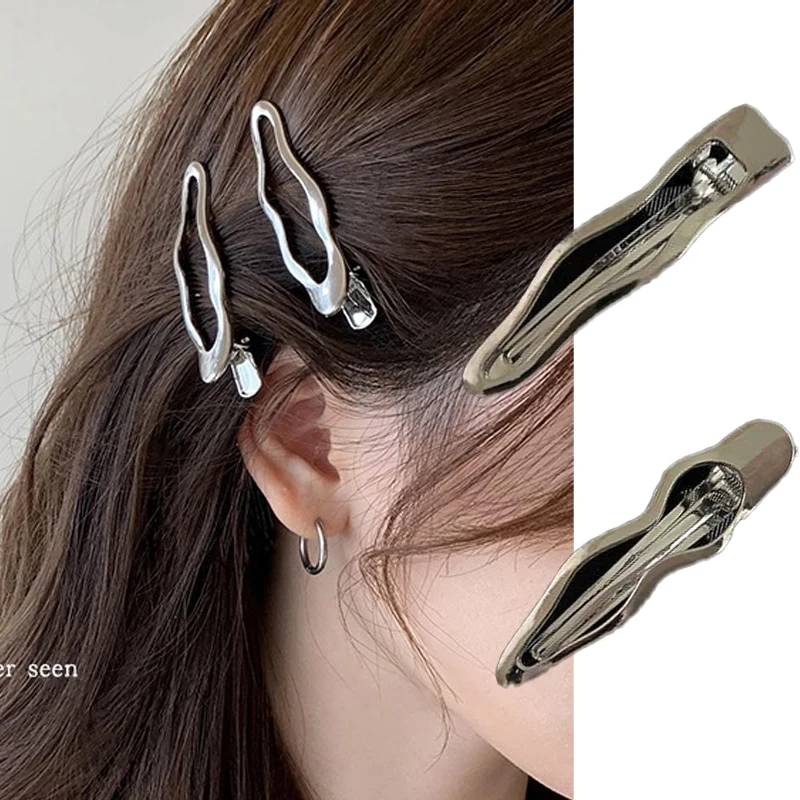 

2PCS Metal Wave Barrettes Special-Interest Design Cold Wind Ins Clip Bang Clip Duckbill Clip Side Clip Hairpin Headdress Female