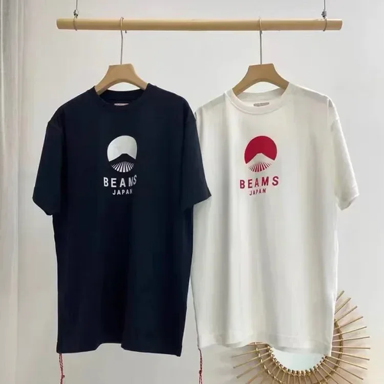 

BEAMS JAPAN 20SS Japanese Ding Fan Mountain Fuji print red rope couple short sleeve T-shirt men and women INS tide