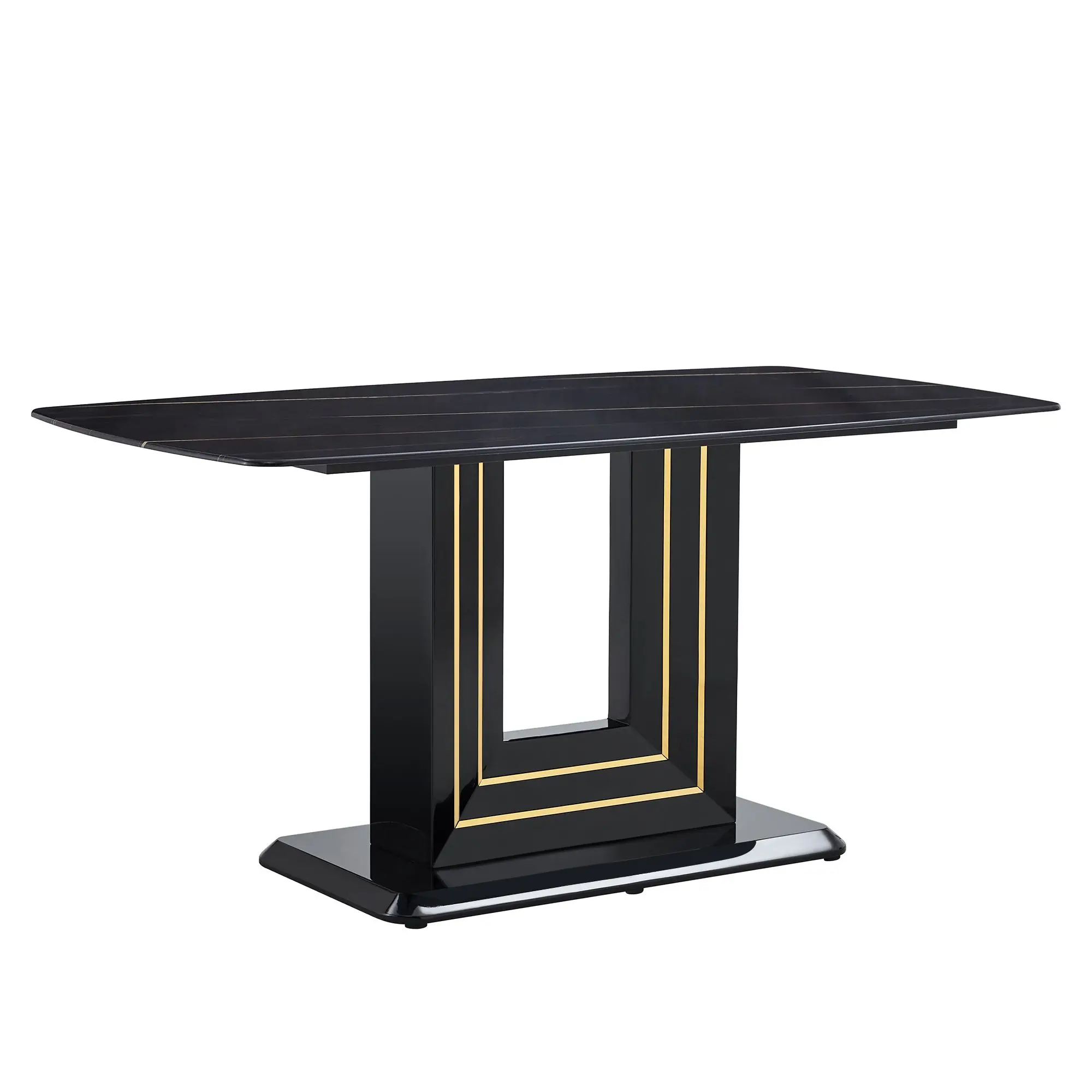 

Rectangular 63" Marble Dining Table, Luxurious Dining Room Table with Faux Marble Top and U-Shape MDF Base