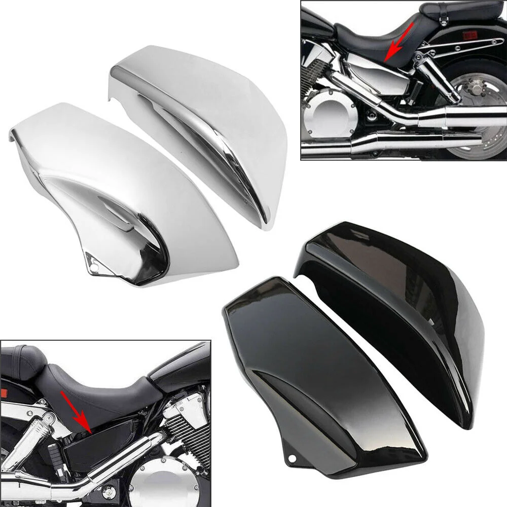Motorcycle 1 Pair ABS Chrome & Black Battery Side Fairing Cover For Honda VTX1800 VTX 1800 R/S/N