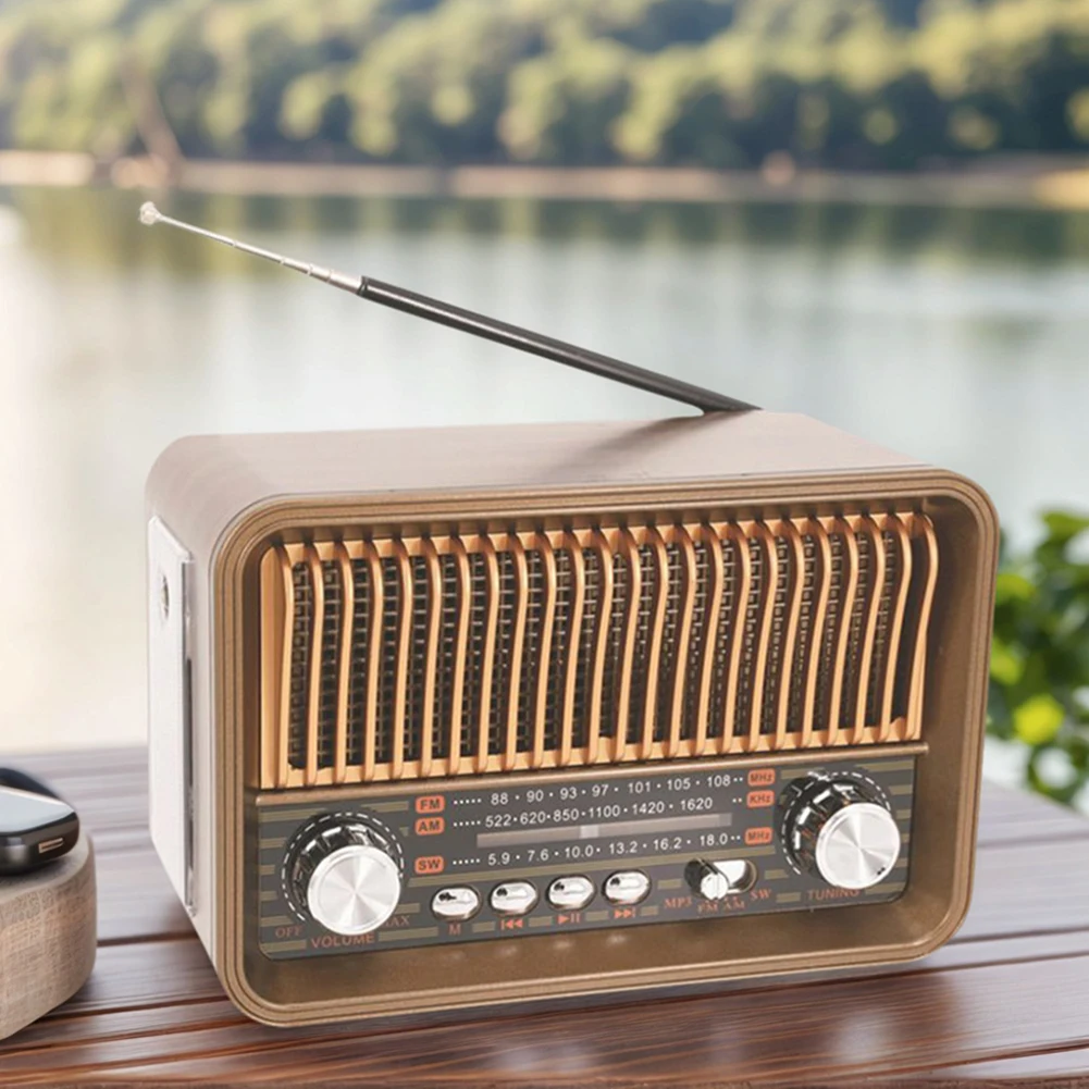 Retro Radio with BT Speaker LED Flashlight Support TF Card for Home Bedroom Living Room Kitchen