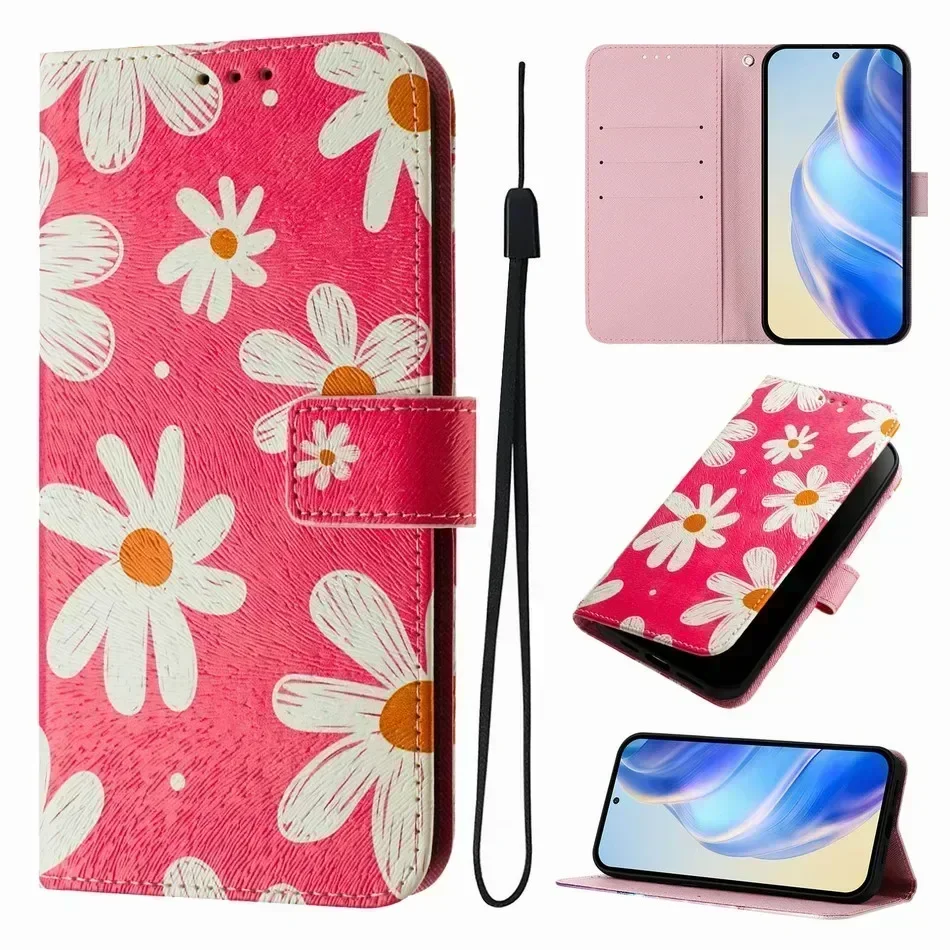 Lovely Daisy Marble Painted Wallet Phone Cover