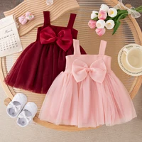 Bébé fille été nouveau nœud couleur unie fronde tricot gonflé décontracté fille enfant robe mignon Simple bébé filles robes de princesse 1